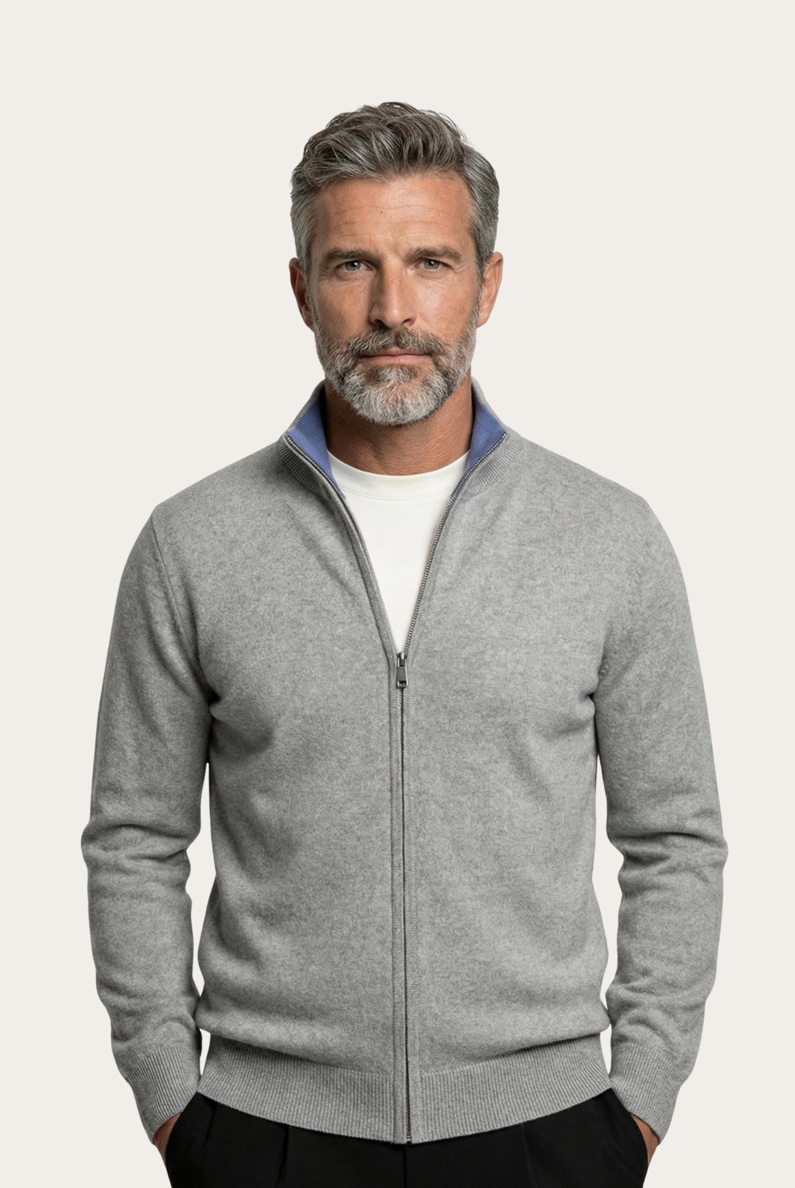 Açık Gri Inside-Out Cashmere Hırka 1