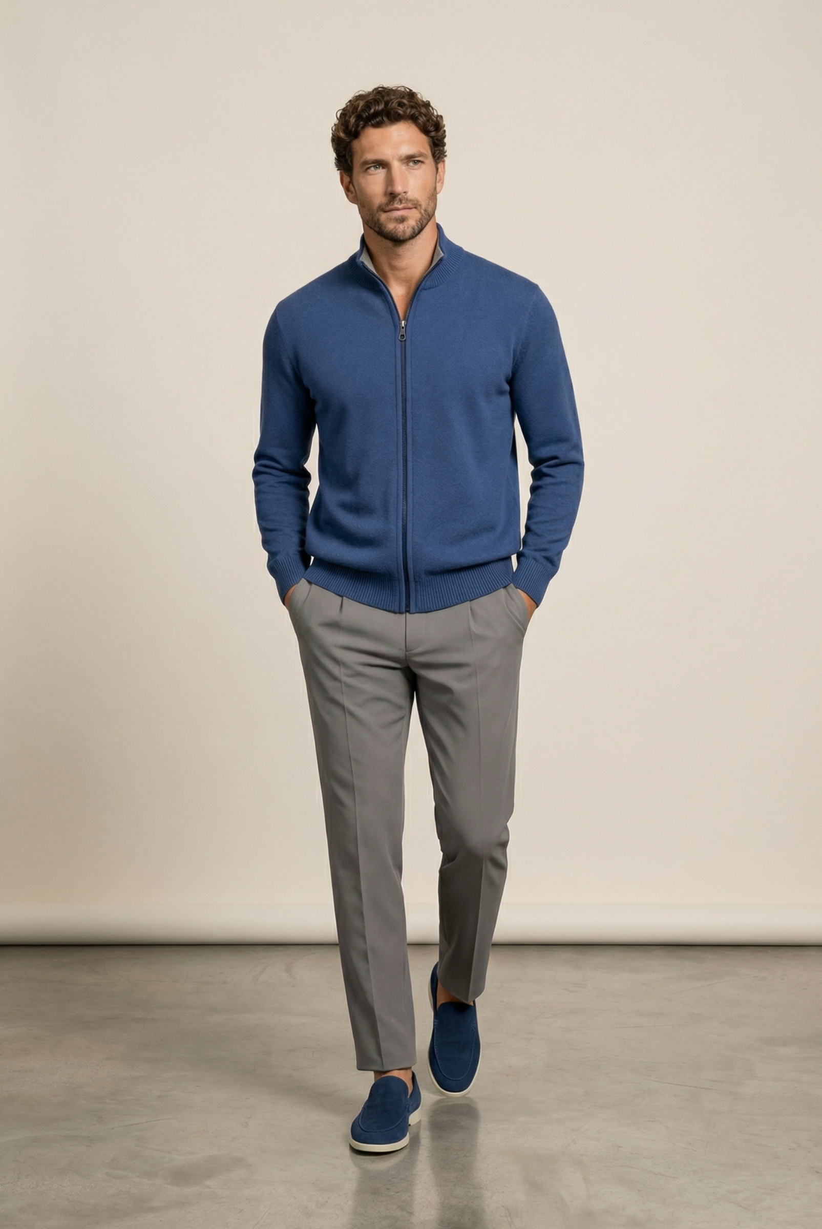 Lacivert Mavi Inside-Out Cashmere Hırka 5