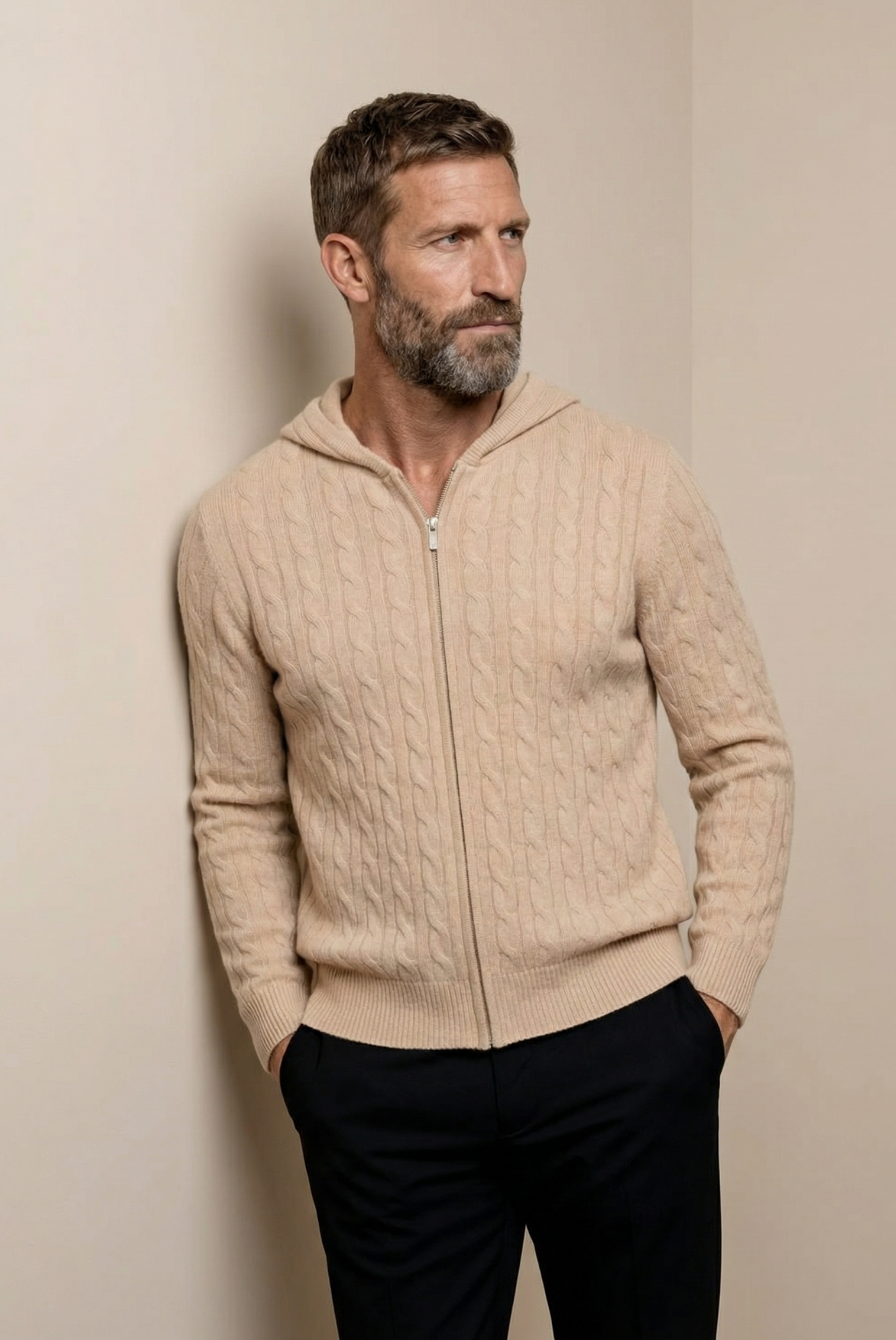 Bej Cashmere Zip Ceket 4