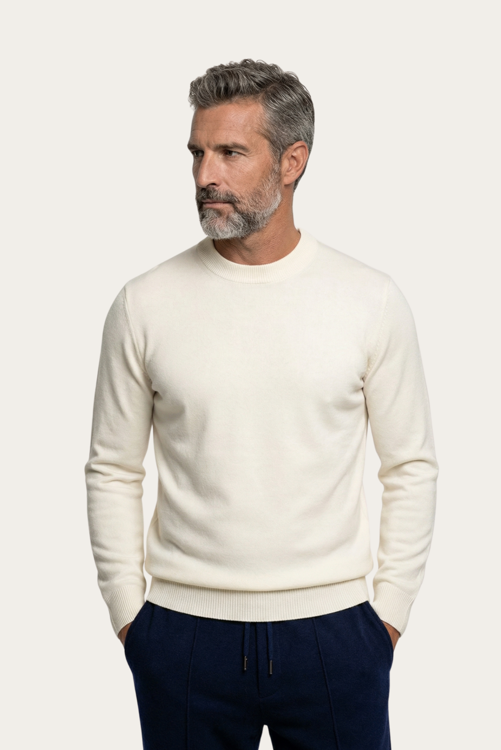Beyaz Wool Bisiklet Yaka 1
