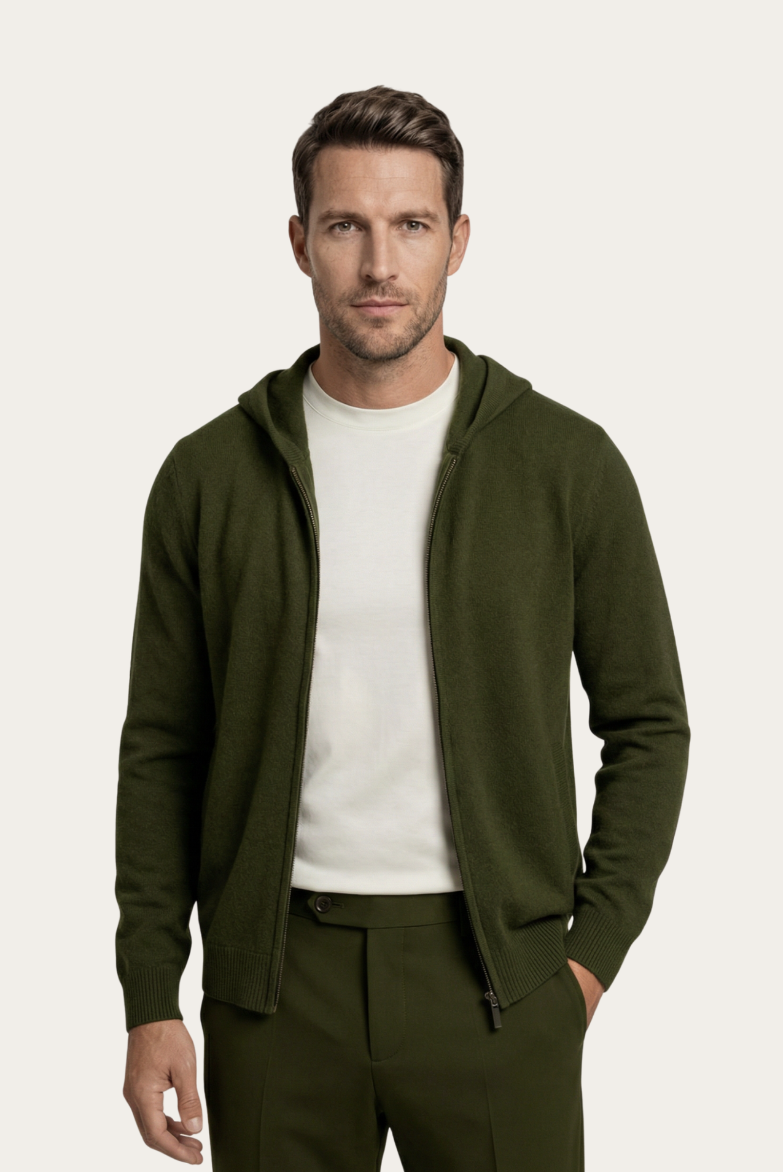 Zeytin Yeşili Premium Cashmere Yelek 1