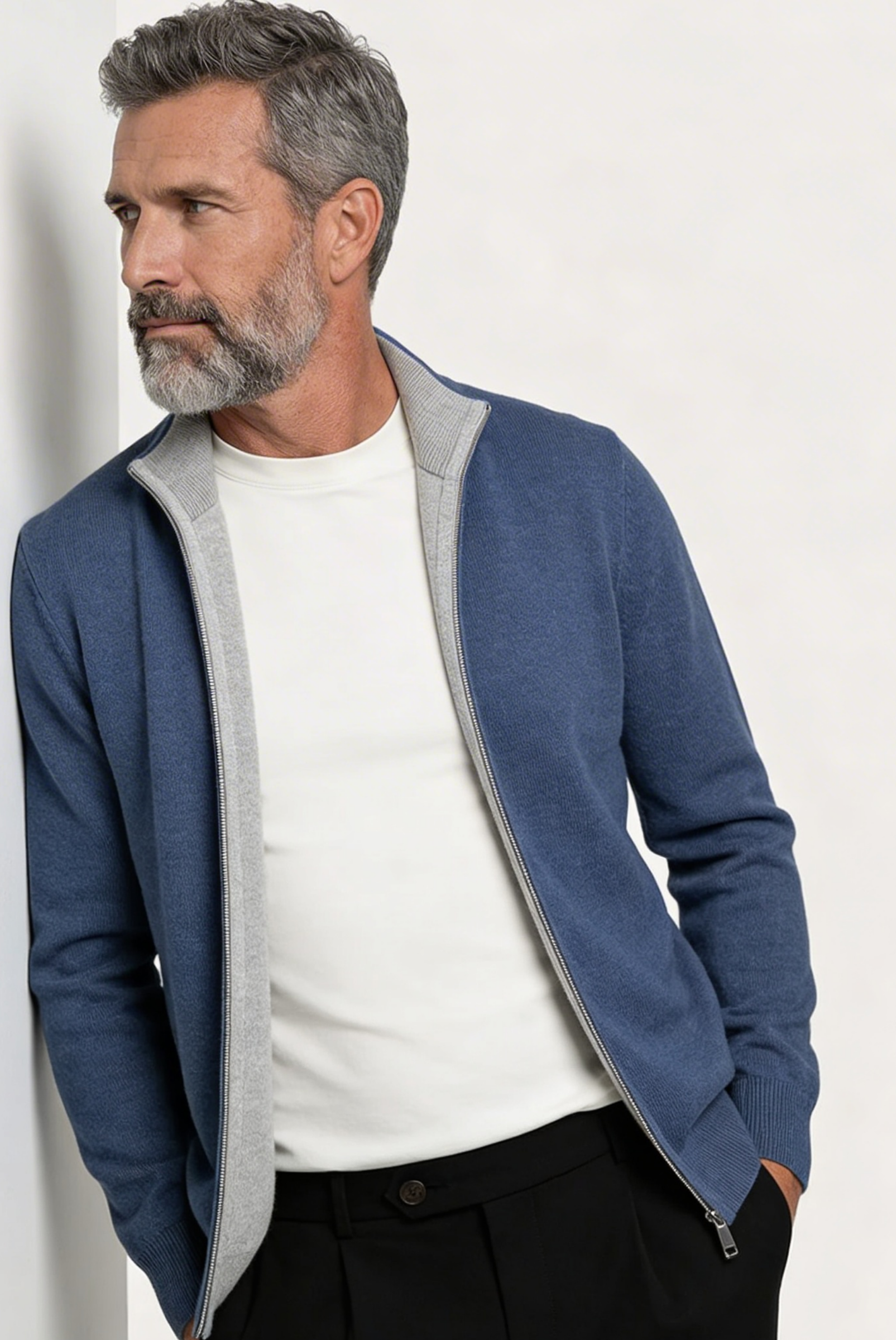 Açık Gri Inside-Out Cashmere Hırka 4