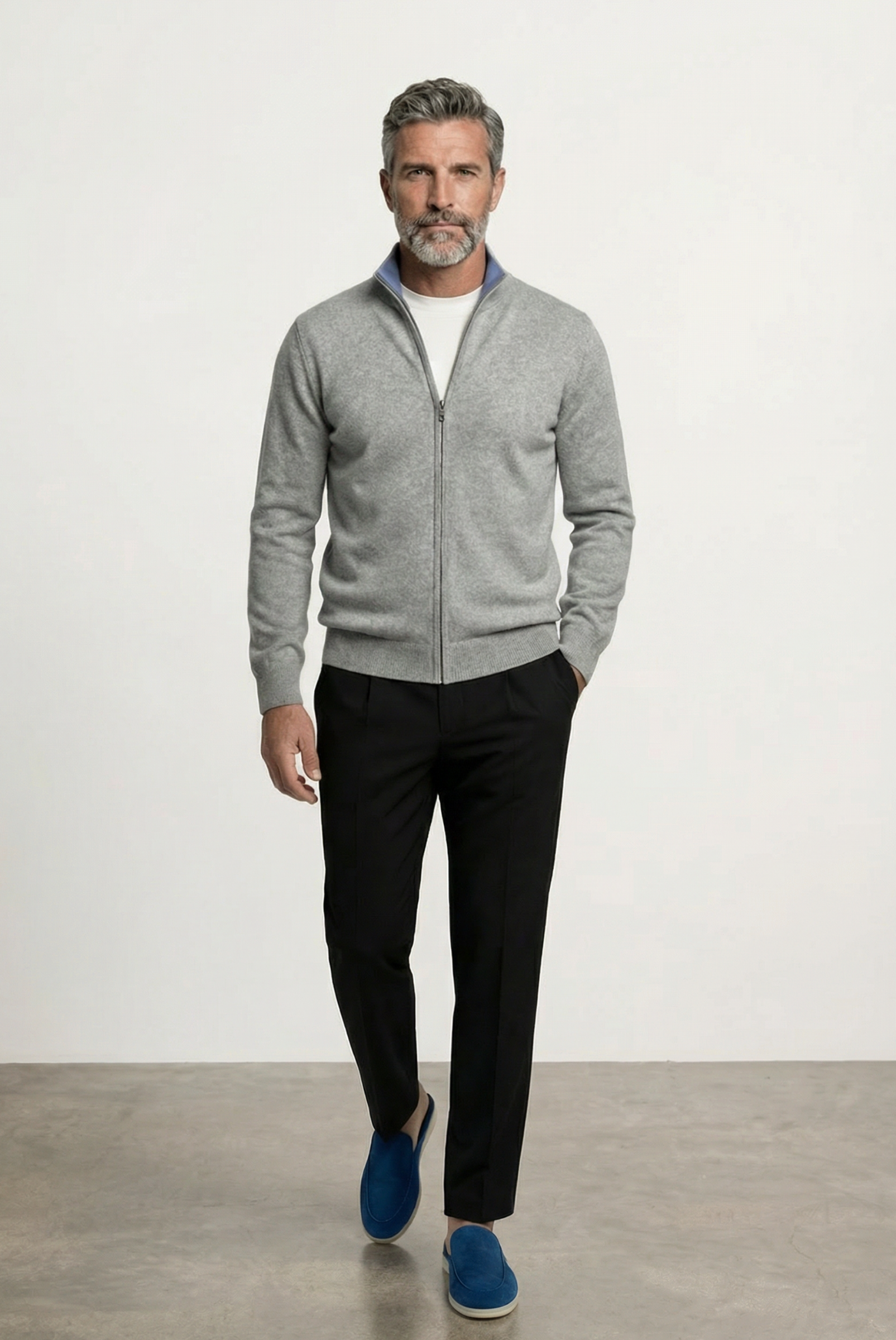 Açık Gri Inside-Out Cashmere Hırka 5