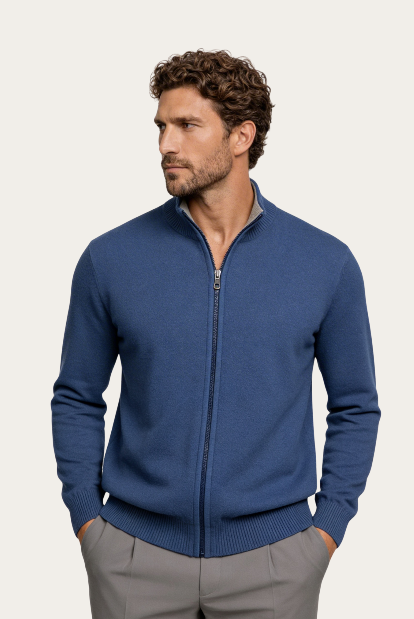 Lacivert Mavi Inside-Out Cashmere Hırka 1