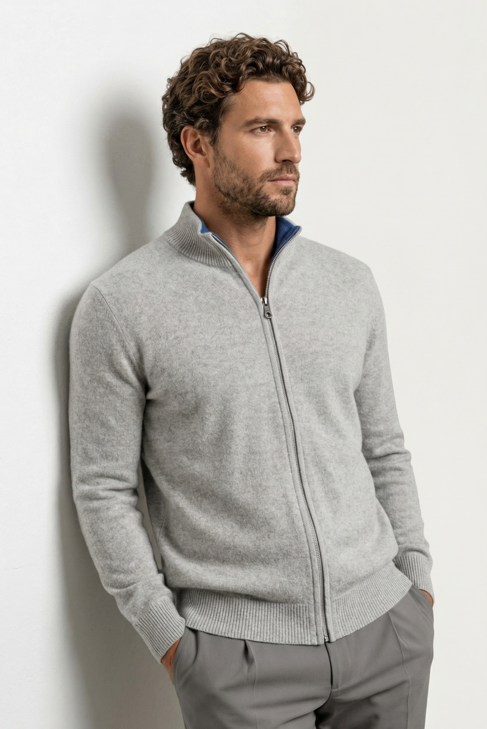 Lacivert Mavi Inside-Out Cashmere Hırka 4